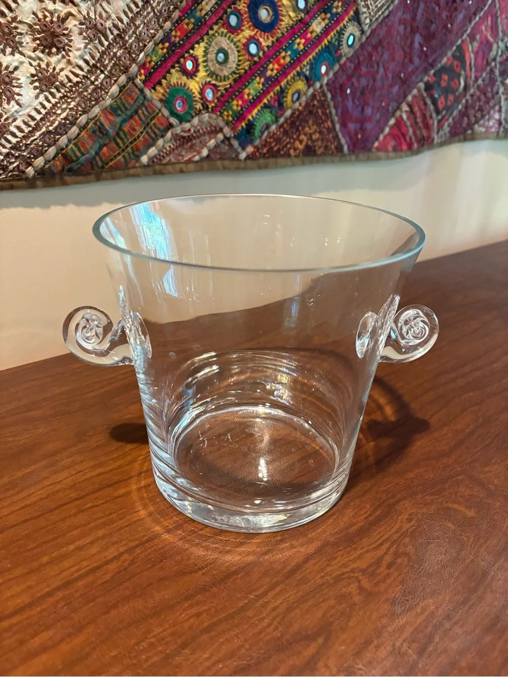 Tiffany & Co. Clear Glass Ice Bucket with Twisted Loop Handles
